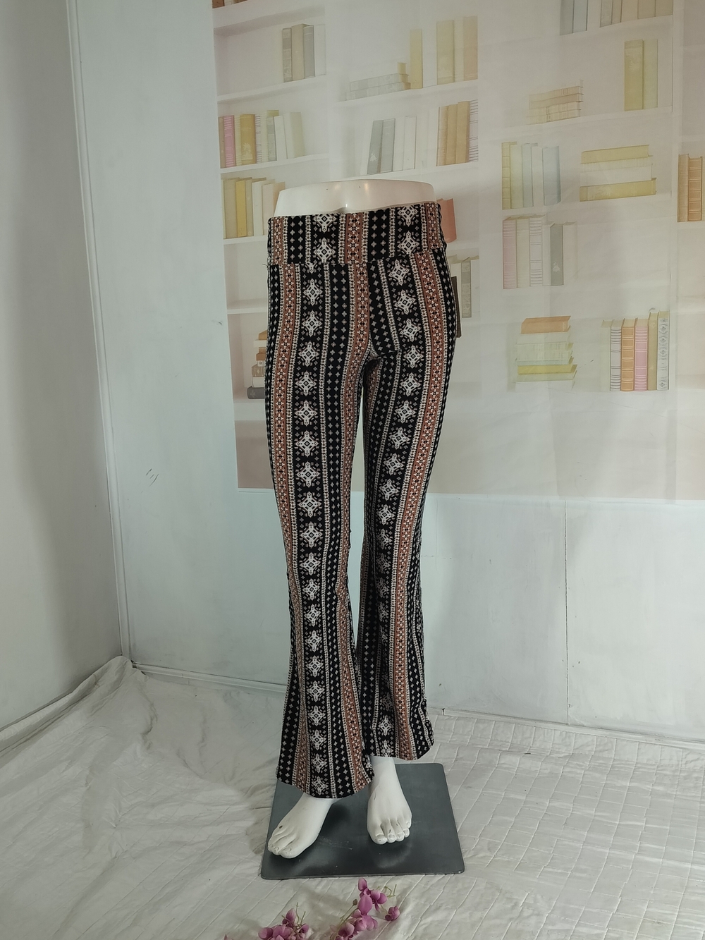 No Boundaries Black and Tan Boho Stripe Flare Jeggings